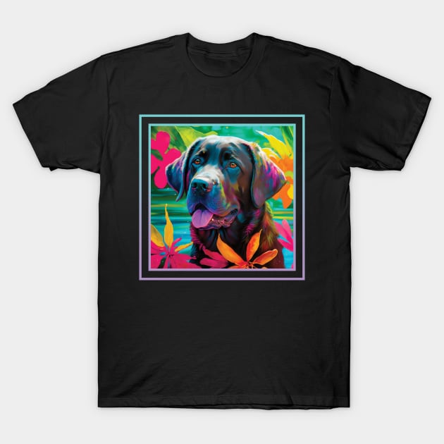 Loyal Labrador Retriever Floral Vibrant Tropical Digital Oil Painting Portrait T-Shirt by ArtHouseFlunky